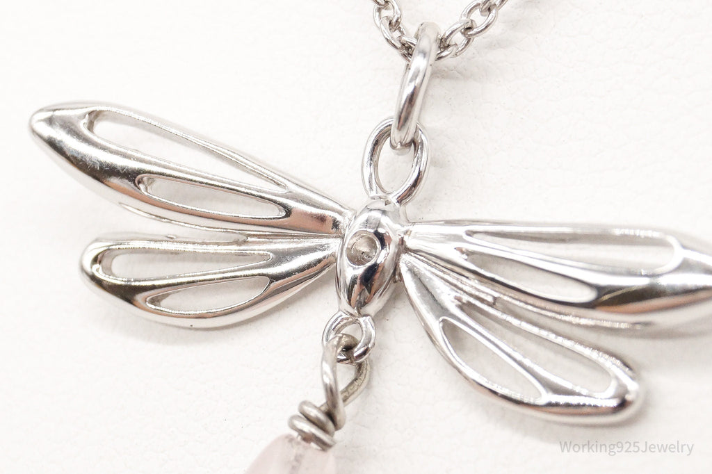 Rose Quartz Dragonfly Sterling Silver Necklace | Jewelry > Necklaces > Pendants | Wiccan Center