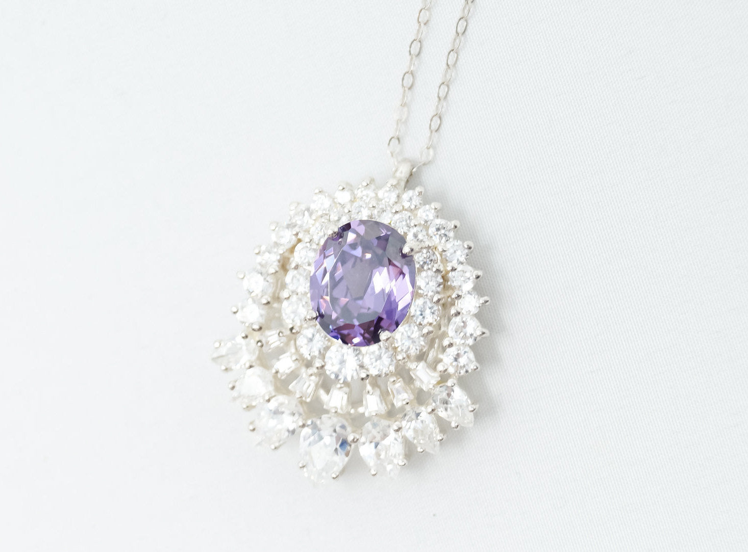 Vintage Amethyst CZ Art Deco Sterling Silver Long Chain Necklace | Jewelry > Necklaces > Pendants | Wiccan Center