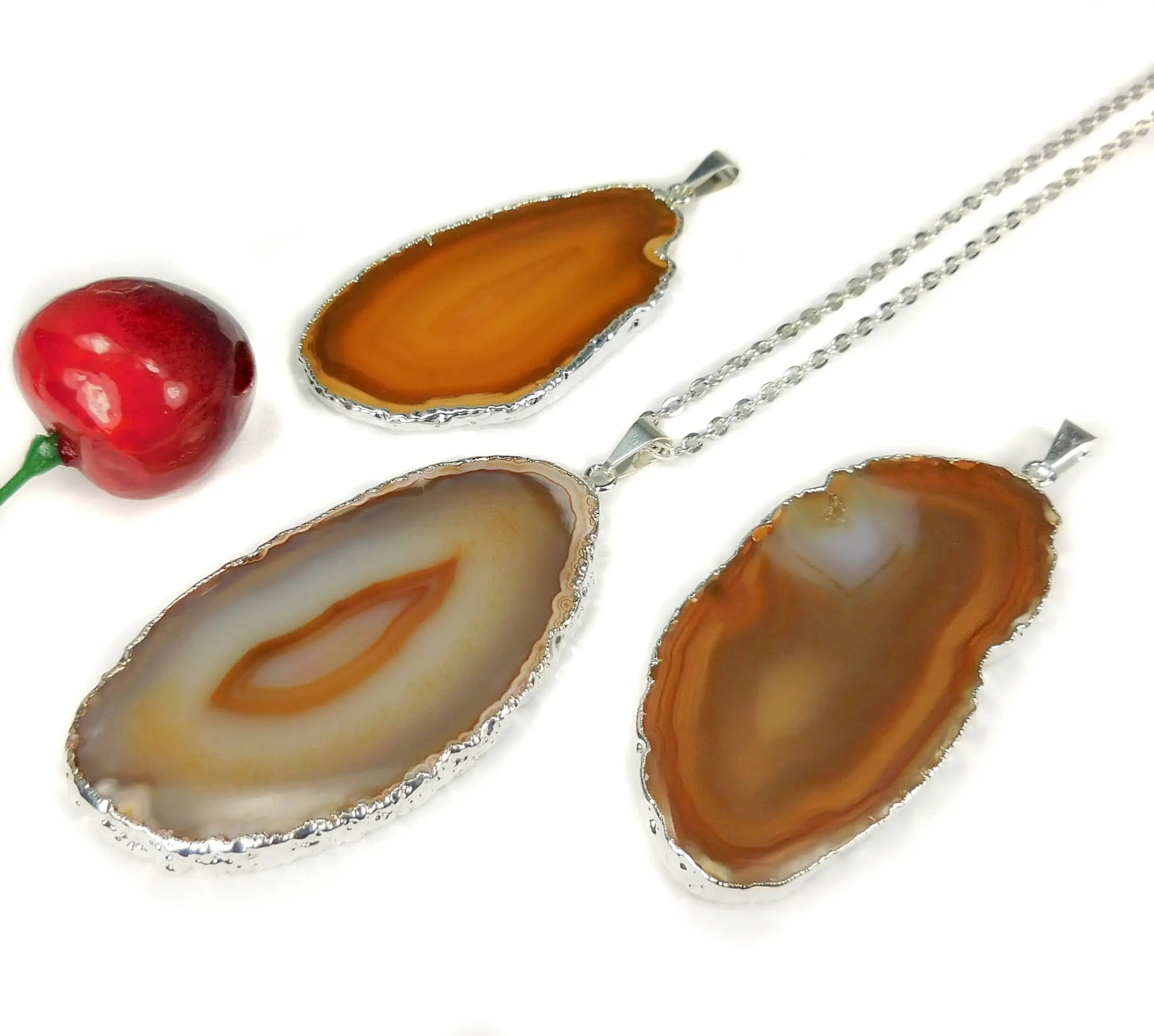 Brown Agate Slice Pendant (Silver Plated Edges) Polished Geode Jewelry | Retail Pendants | Wiccan Center