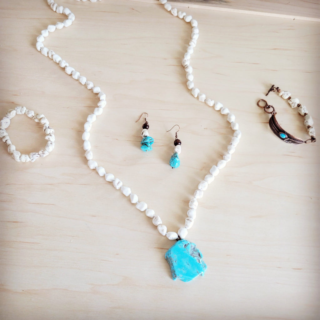 Long White Turquoise Beaded Necklace w/ Turquoise Pendant 263d | Necklace | Wiccan Center