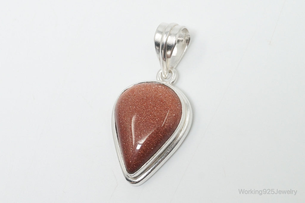 Vintage Large Goldstone Sterling Silver Southwestern Necklace Pendant | Jewelry > Necklaces > Pendants | Wiccan Center