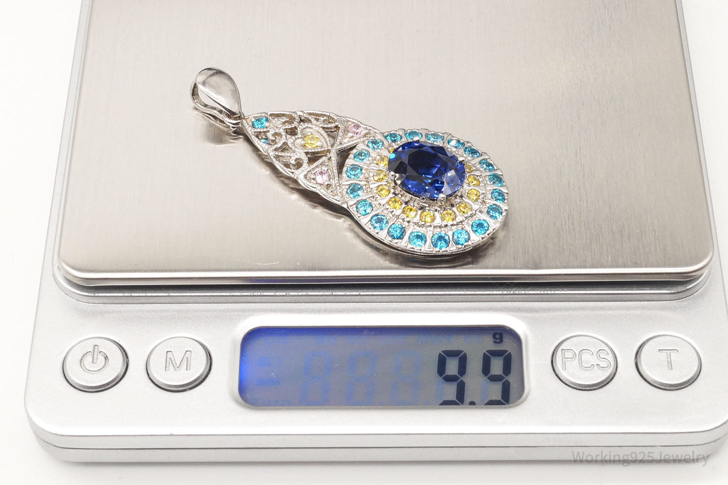 Large Lab Sapphire Multi Color CZ Rhodium Over Sterling Silver Pendant | Jewelry > Necklaces > Pendants | Wiccan Center