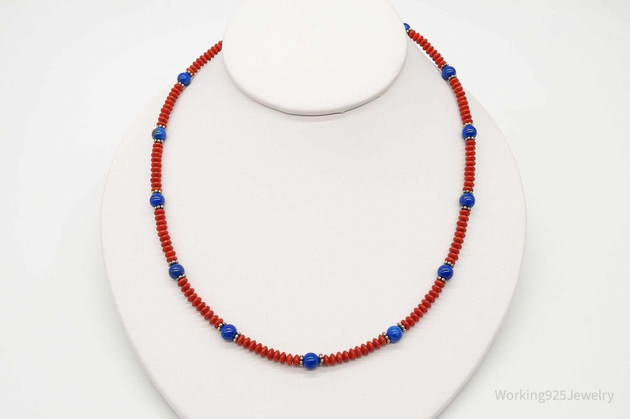 Vintage Handmade Native American Coral Lapis Lazuli Silver Beaded Necklace | Jewelry > Necklaces > Pendants | Wiccan Center