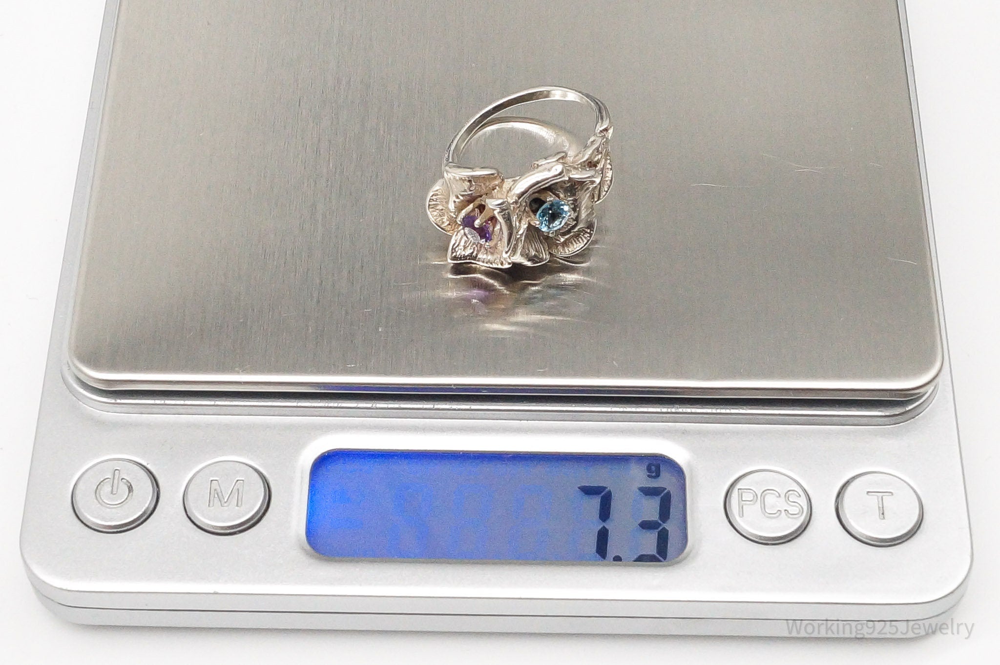 Vintage Blue Topaz Amethyst Silver Ring Size 7.25 | Jewelry > Rings | Wiccan Center