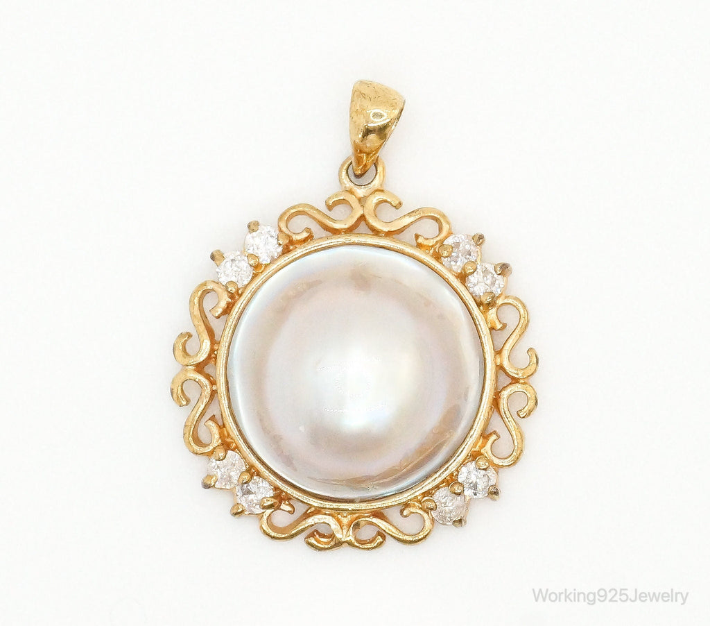 Vintage Pearl Gold Vermeil Cubic Zirconia Sterling Silver Pendant | Jewelry > Necklaces > Pendants | Wiccan Center