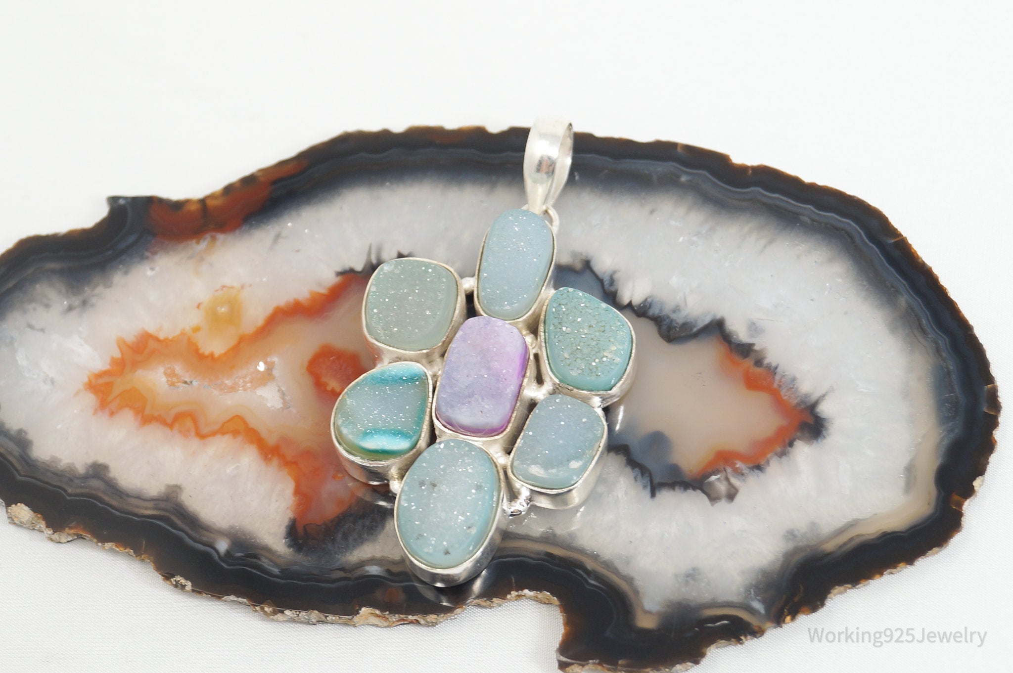 Vintage Large Druzy Quartz Sterling Silver Necklace Pendant | Jewelry > Necklaces > Pendants | Wiccan Center