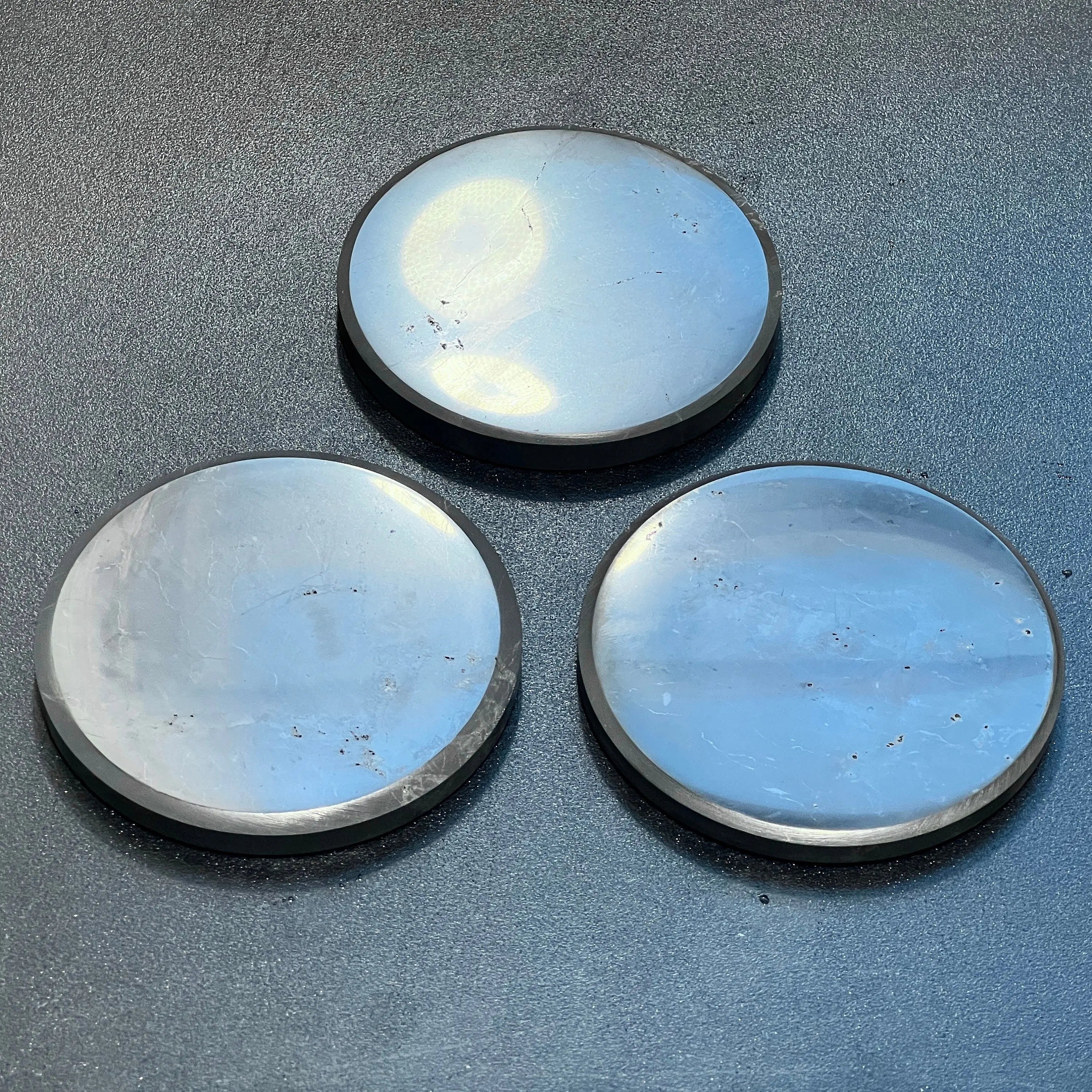 Black Shungite Polished Coaster (3.5 Inch) Circle Plate Polished Carving Russian Mineralized Carbon | Home & Living > Home Decor > Home Accents > Rocks & Geodes | Wiccan Center