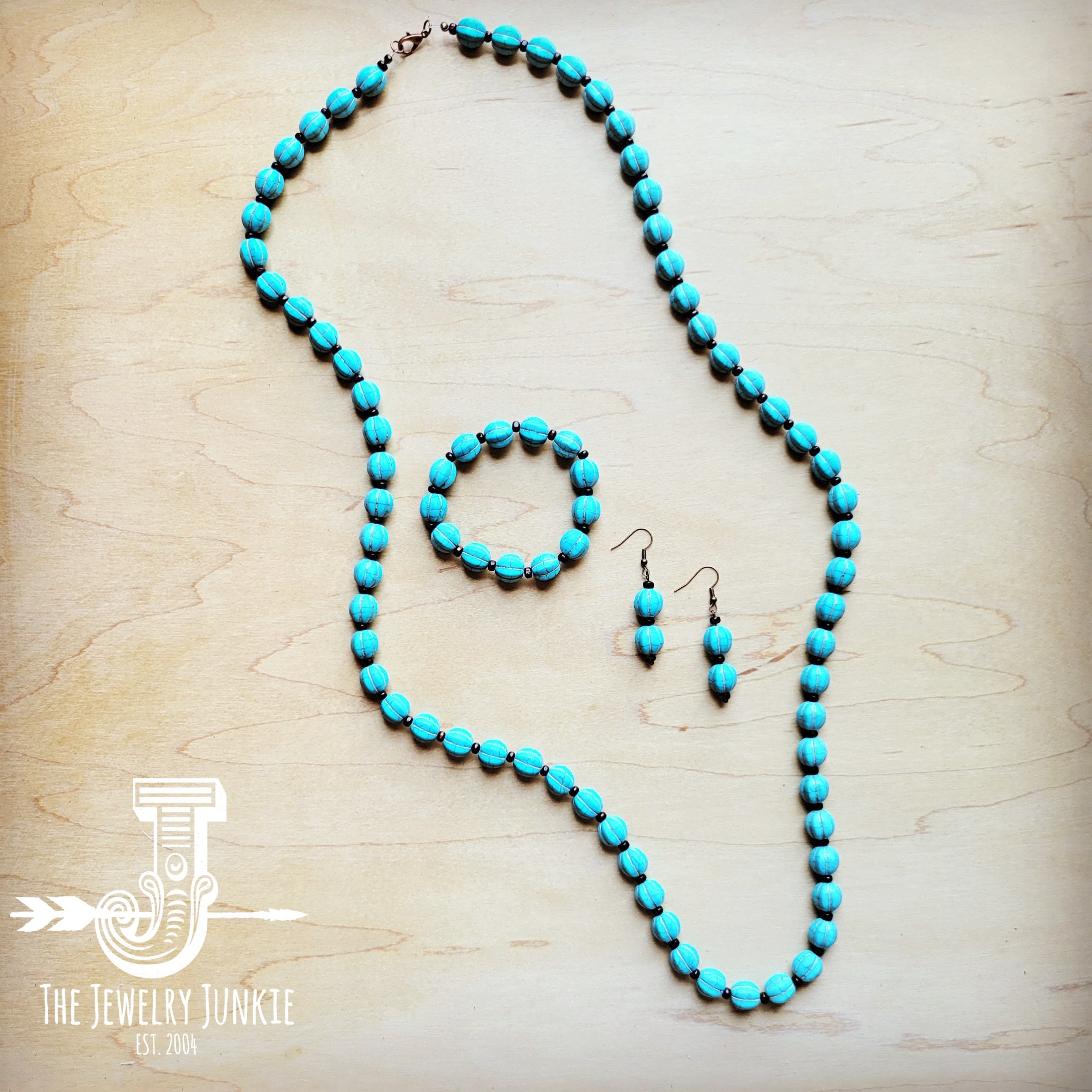 **Turquoise Blue Melon Beaded Stretch Bracelet 809g