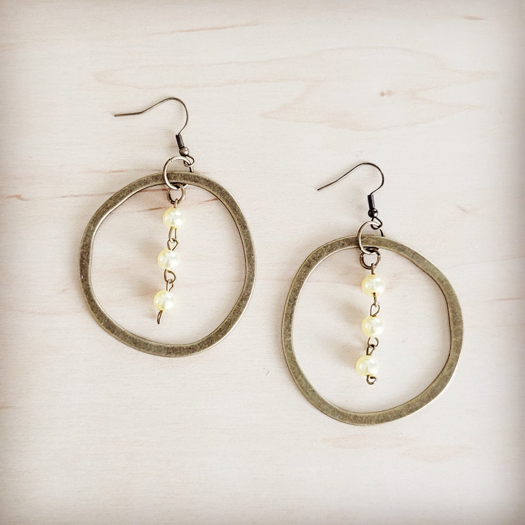 Western Copper Hoop Earrings w/ Champagne Pearl Beads 200bu | Earrings | Wiccan Center