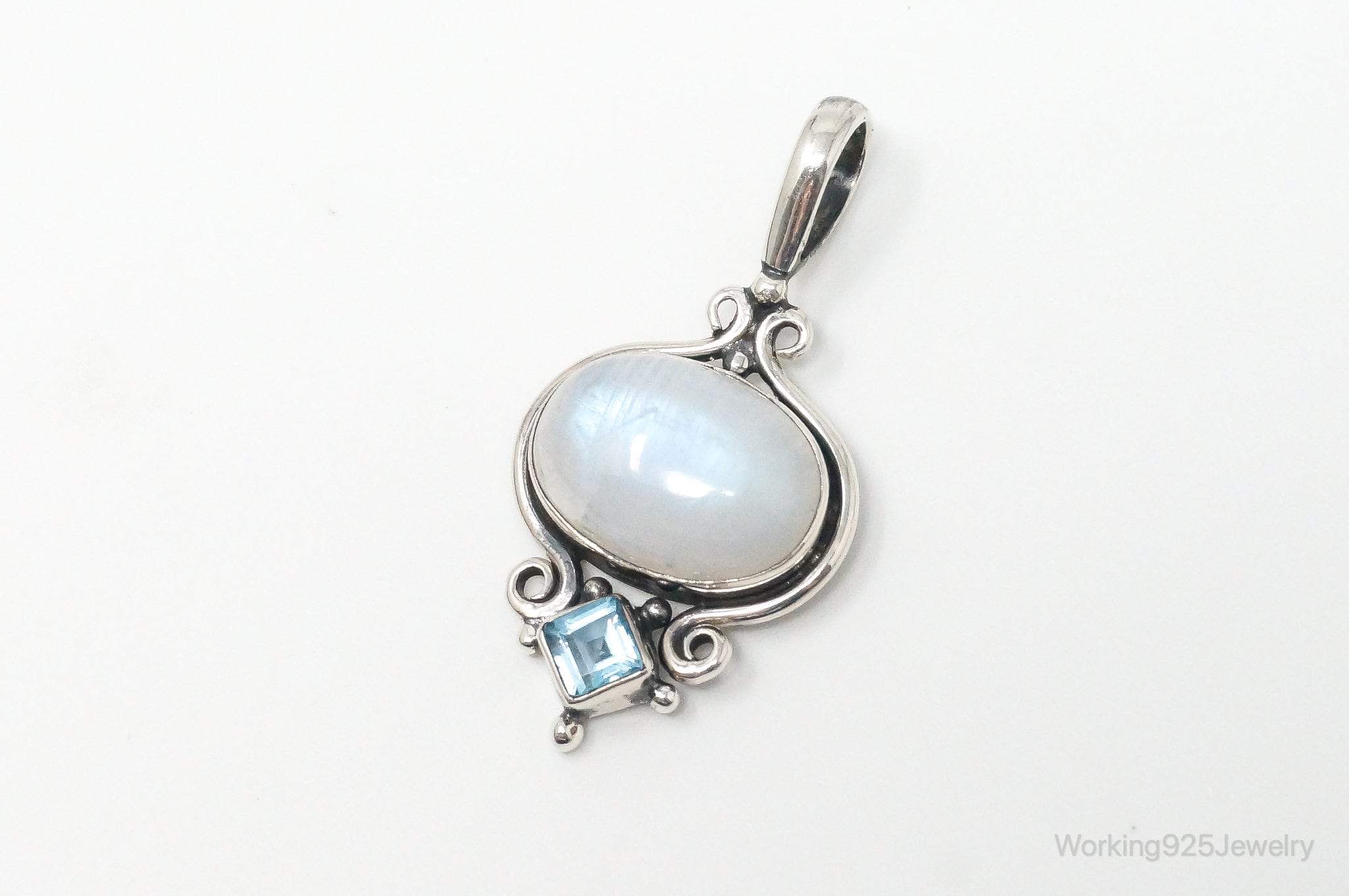 Vintage Blue Topaz Large Moonstone Sterling Necklace Pendant | Jewelry > Necklaces > Pendants | Wiccan Center
