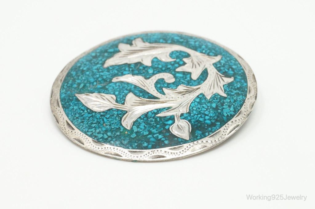 Vintage Mexico Handmade Crushed Turquoise Sterling Silver Pendant Pin | Jewelry > Necklaces > Pendants | Wiccan Center