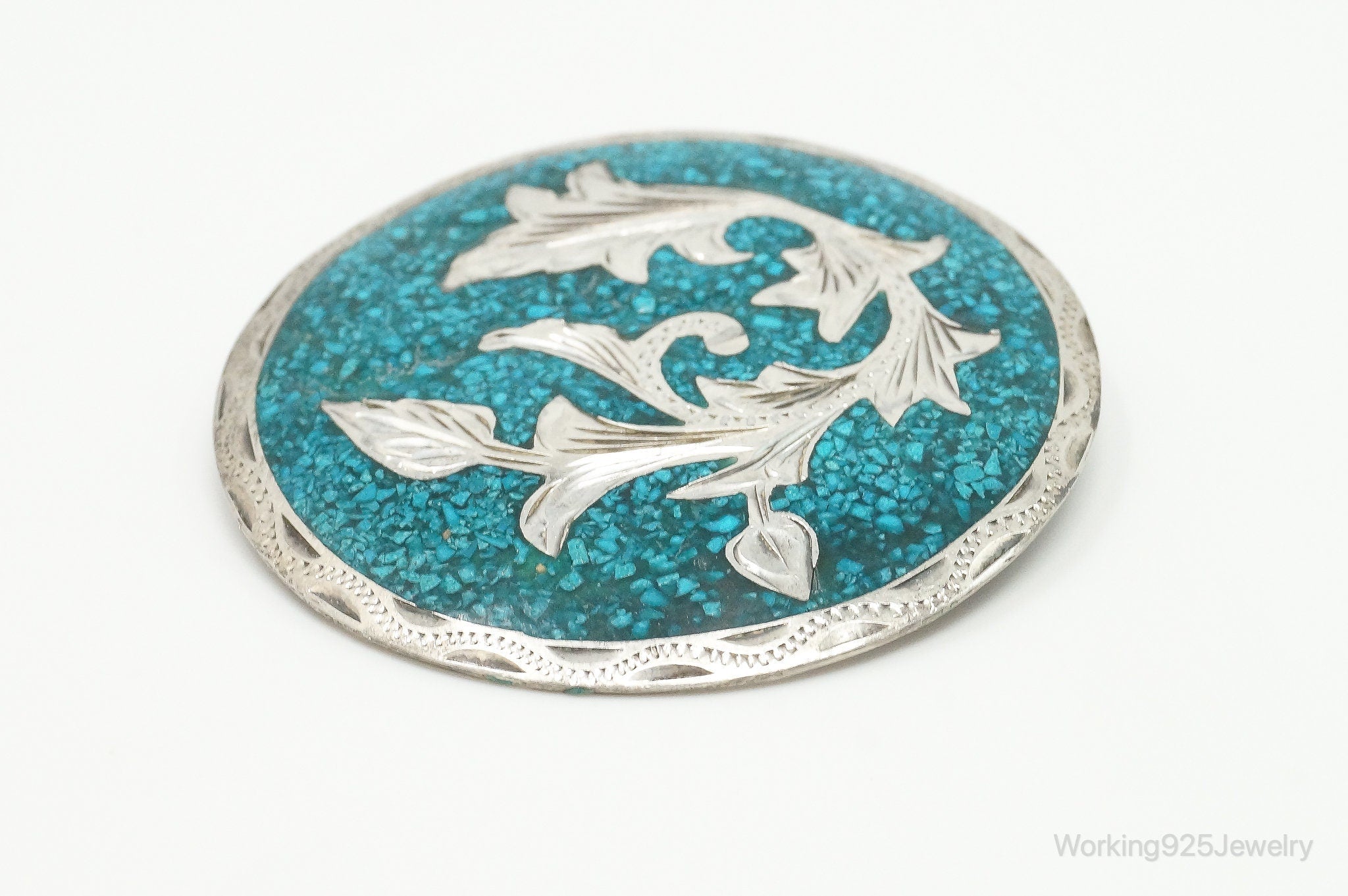 Vintage Mexico Handmade Crushed Turquoise Sterling Silver Pendant Pin | Jewelry > Necklaces > Pendants | Wiccan Center
