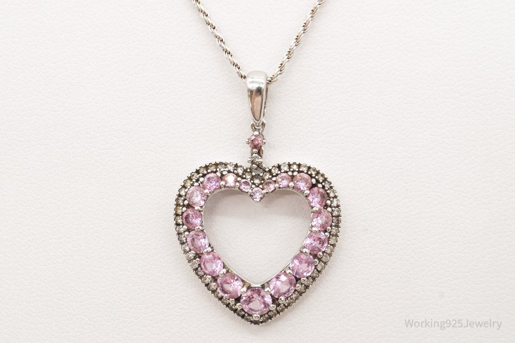 Vintage Pink & White Cubic Zirconia Heart Sterling Silver Necklace | Jewelry > Necklaces > Pendants | Wiccan Center