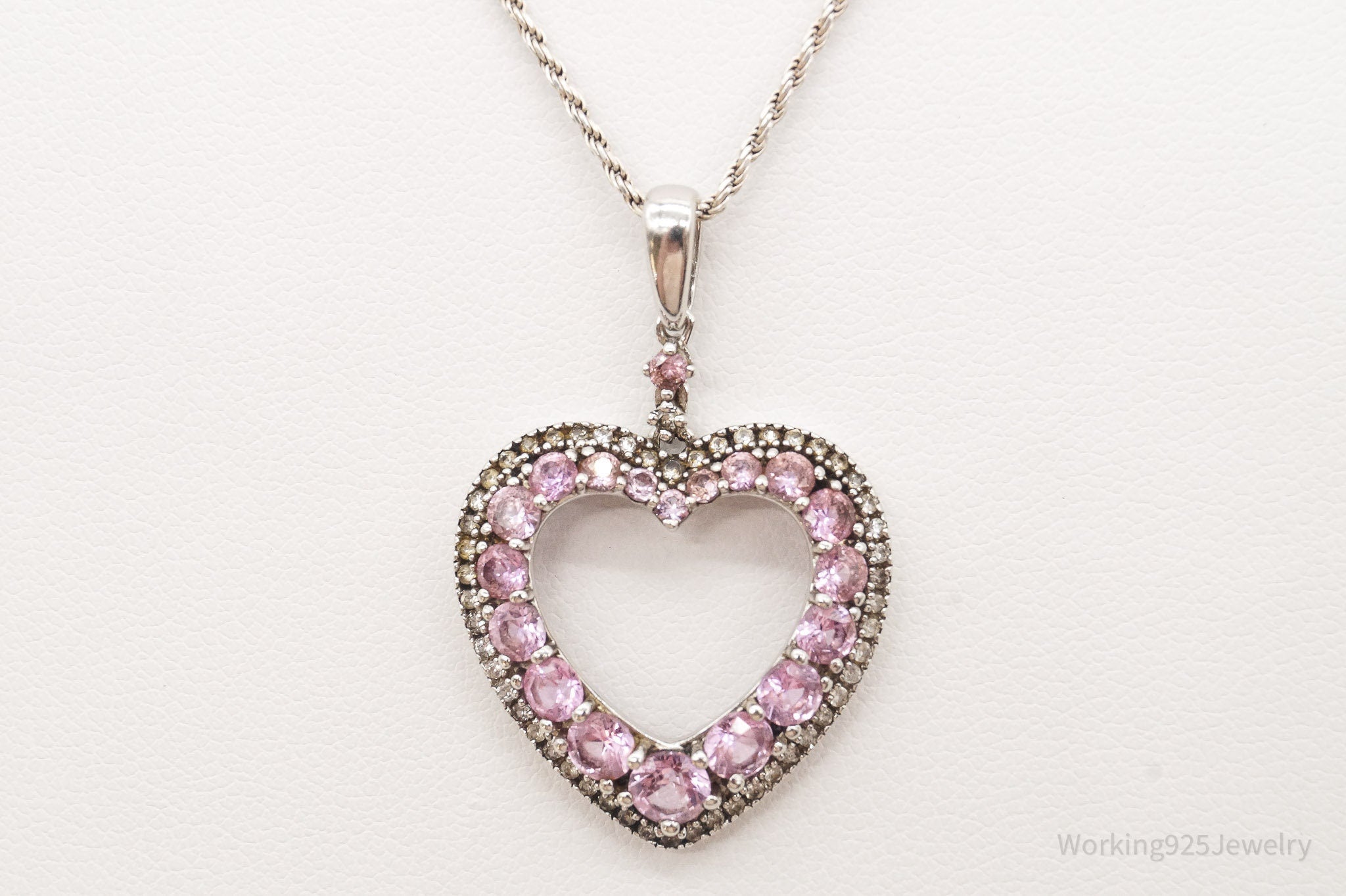 Vintage Pink & White Cubic Zirconia Heart Sterling Silver Necklace | Jewelry > Necklaces > Pendants | Wiccan Center