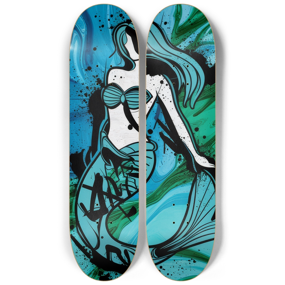 Mermaid Waves Skateboard Set – 2-Piece Ocean Art Series | Skateboard | Wiccan Center