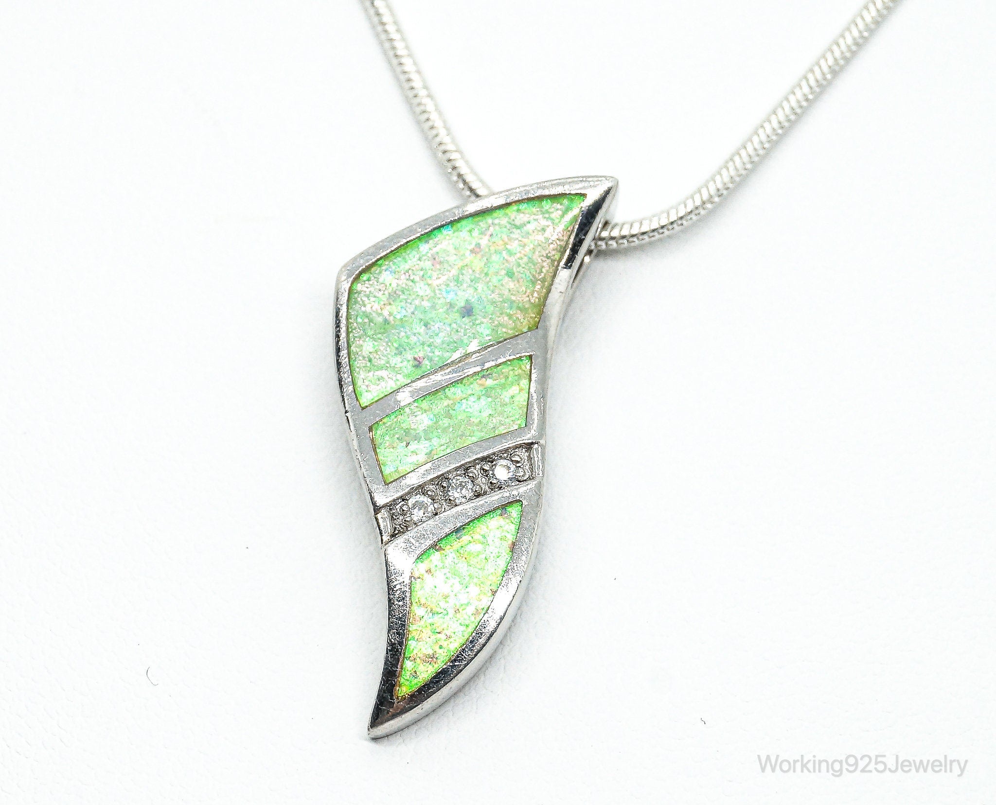 Vintage Opal Cubic Zirconia Sterling Silver Necklace | Jewelry > Necklaces > Pendants | Wiccan Center