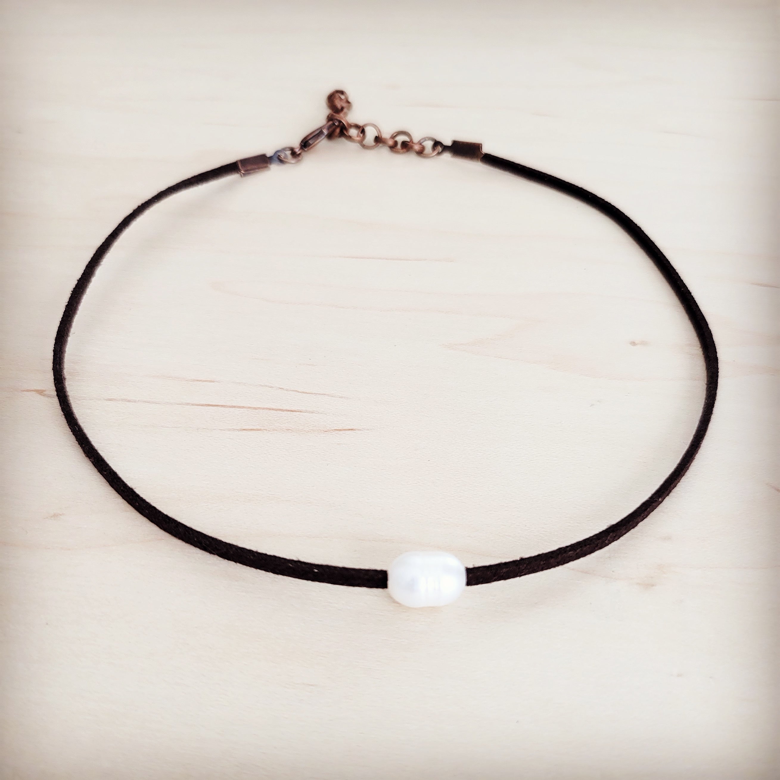 Floating Pearl on Brown Leather Choker Necklace 229R | Necklace | Wiccan Center
