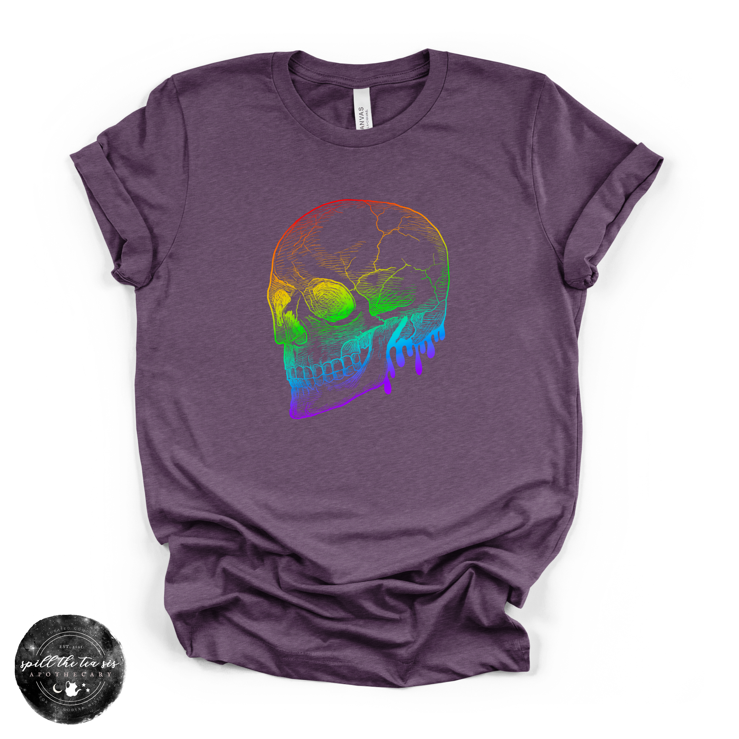 Rainbow Skull Tee | Colorful Gothic Graphic T-Shirt | | Wiccan Center