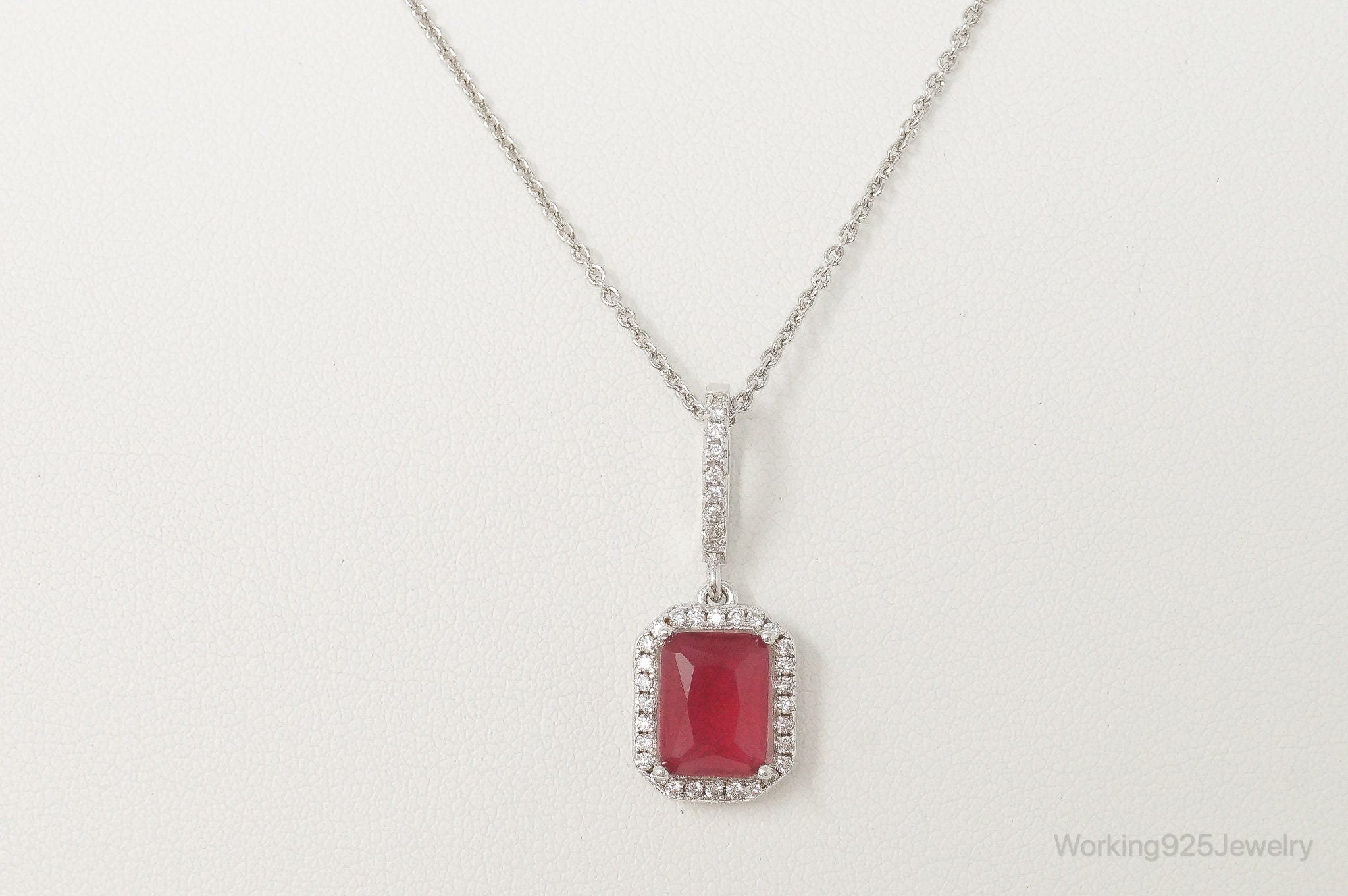 Vintage Art Deco Ruby Cubic Zirconia Sterling Silver Necklace | Jewelry > Necklaces > Pendants | Wiccan Center