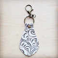**Embossed Leather Key Chain Sandy White Floral 703n