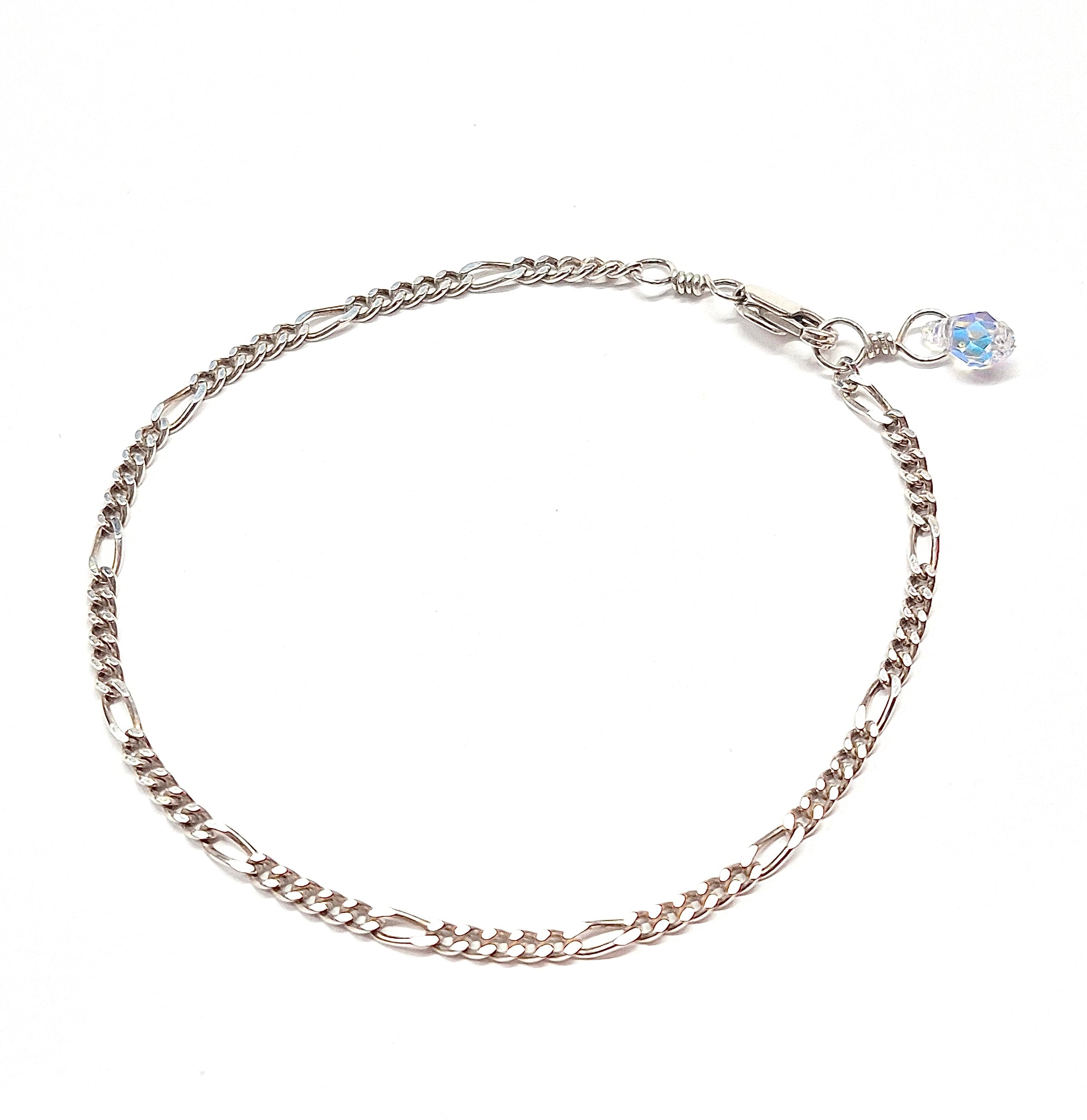 Figaro Chain Bracelet / Anklet with Swarovski Clasp