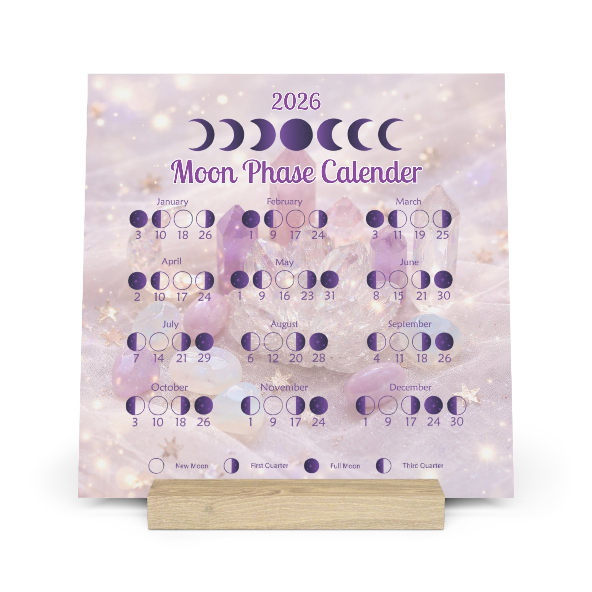Moon Phases Calendar with Stand- 2026 Moon Calendar | Home Decor | Wiccan Center