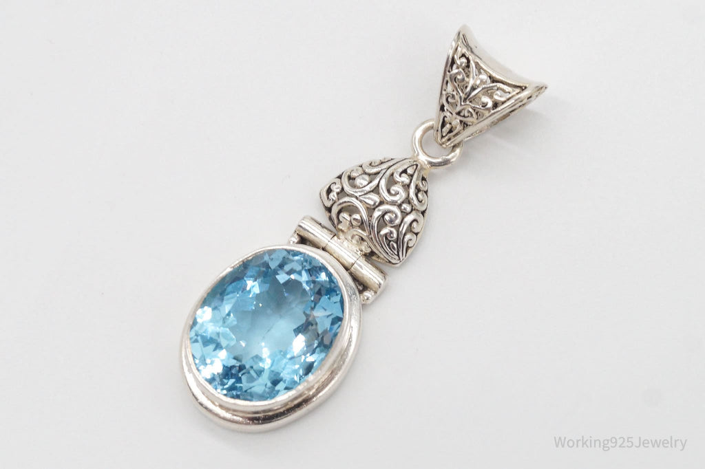 Large Vintage Blue Topaz Sterling Silver Necklace Pendant | Jewelry > Necklaces > Pendants | Wiccan Center