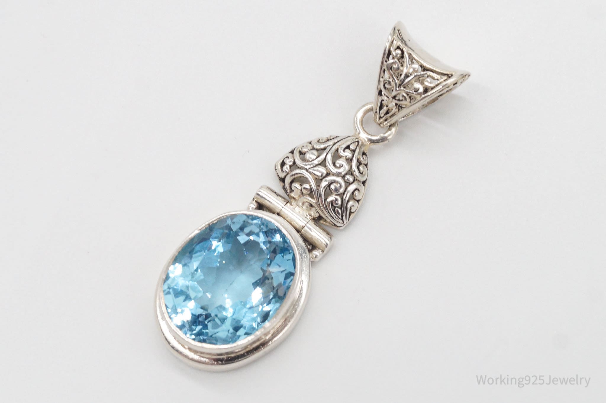 Large Vintage Blue Topaz Sterling Silver Necklace Pendant | Jewelry > Necklaces > Pendants | Wiccan Center