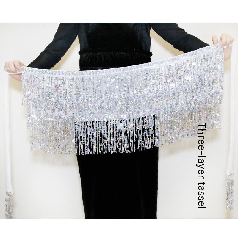Halloween Belly Dance Costume Sequined Tassel Hip Skirt Waist Scarf | null | Wiccan Center