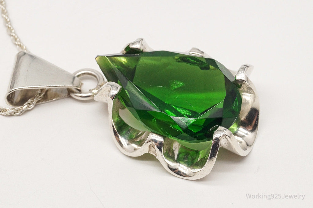 Vintage Large Glass Green Stone Sterling Silver Necklace 36" | Jewelry > Necklaces > Pendants | Wiccan Center