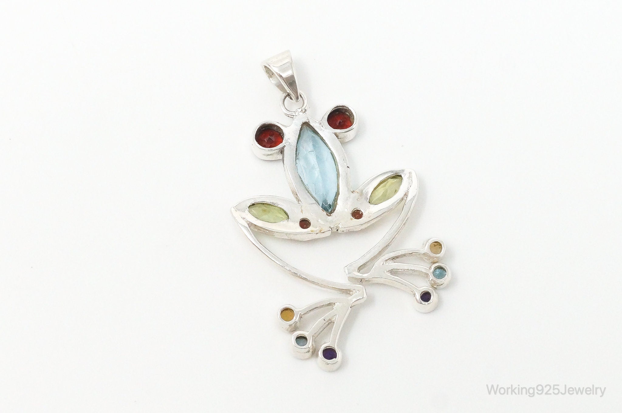 Vintage Multi Gem Tree Frog Sterling Silver Necklace Pendant | Jewelry > Necklaces > Pendants | Wiccan Center