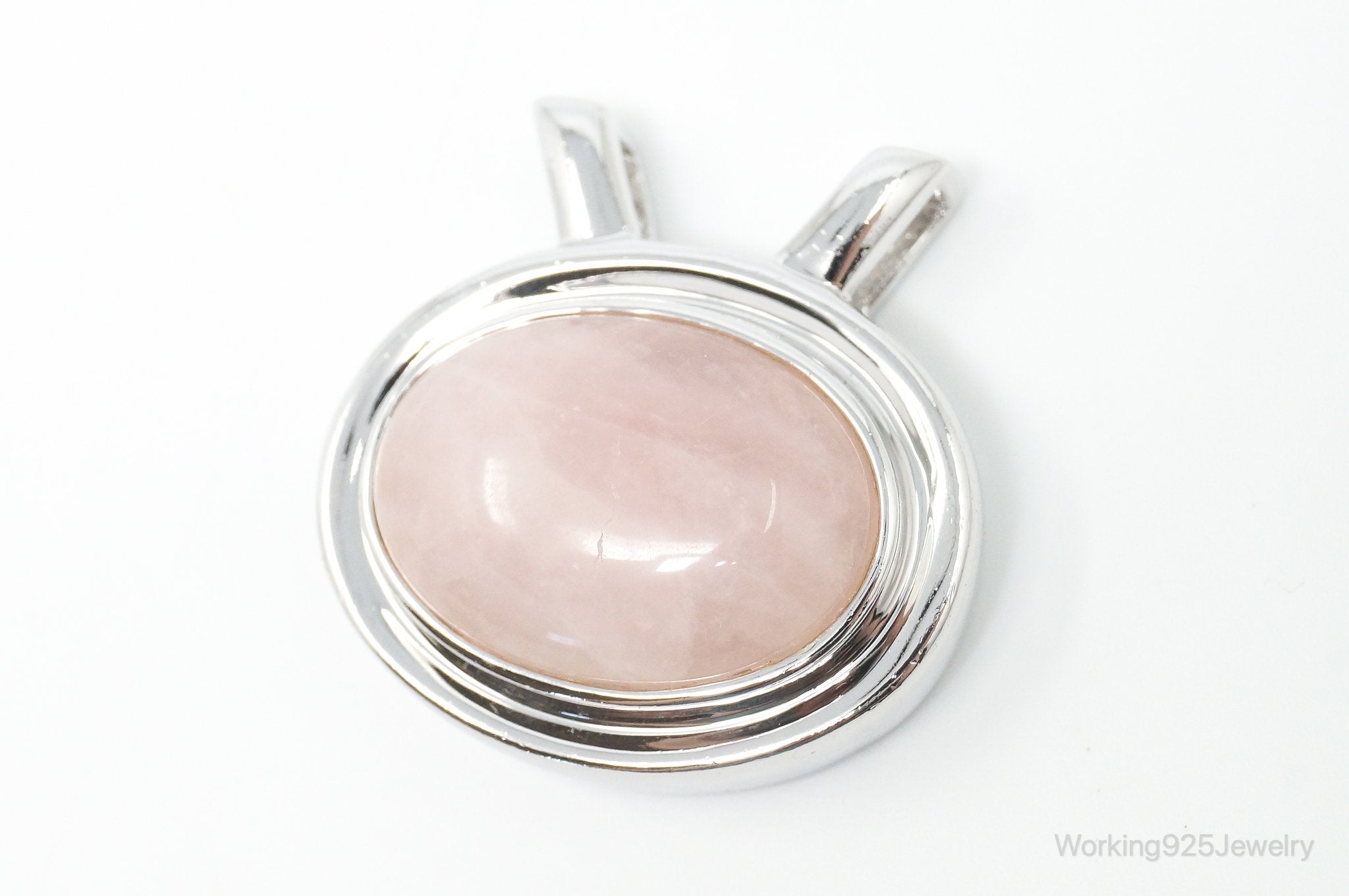 Large Vintage Designer Rose Quartz Sterling Silver Necklace Pendant | Jewelry > Necklaces > Pendants | Wiccan Center
