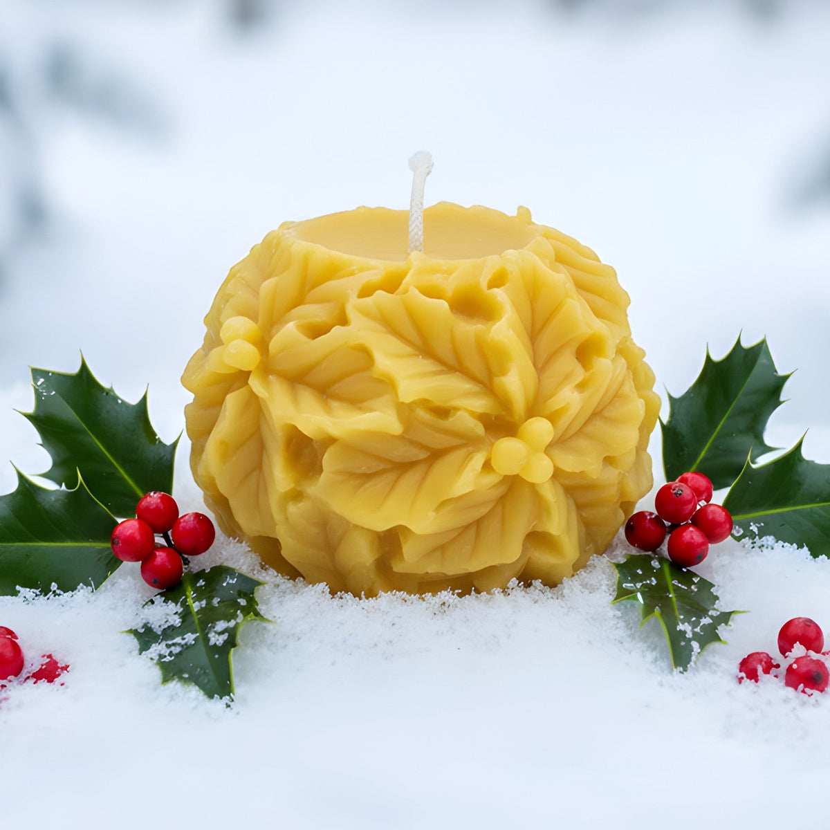Holly Leaf & Berry Beeswax Candle | Candles | Wiccan Center