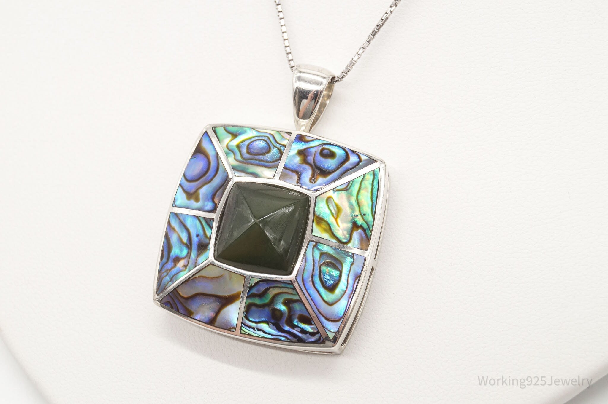 Vintage Paua Abalone Shell Green Stone Sterling Silver Necklace | Jewelry > Necklaces > Pendants | Wiccan Center