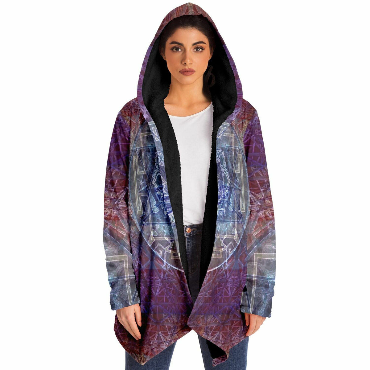 Sacred Violet Cuddle Cloak | Unisex Minky Sherpa Lined Hooded Coat | Women and Mens Festival Coat | Mountain Fashion | Microfleece Cloak - AOP | Wiccan Center