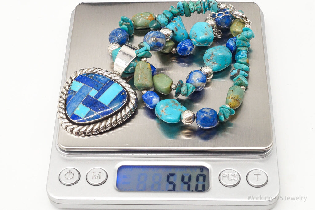 Vintage Carolyn Pollack Relios Turquoise Lapis Lazuli Sterling Silver Necklace | Jewelry > Necklaces | Wiccan Center