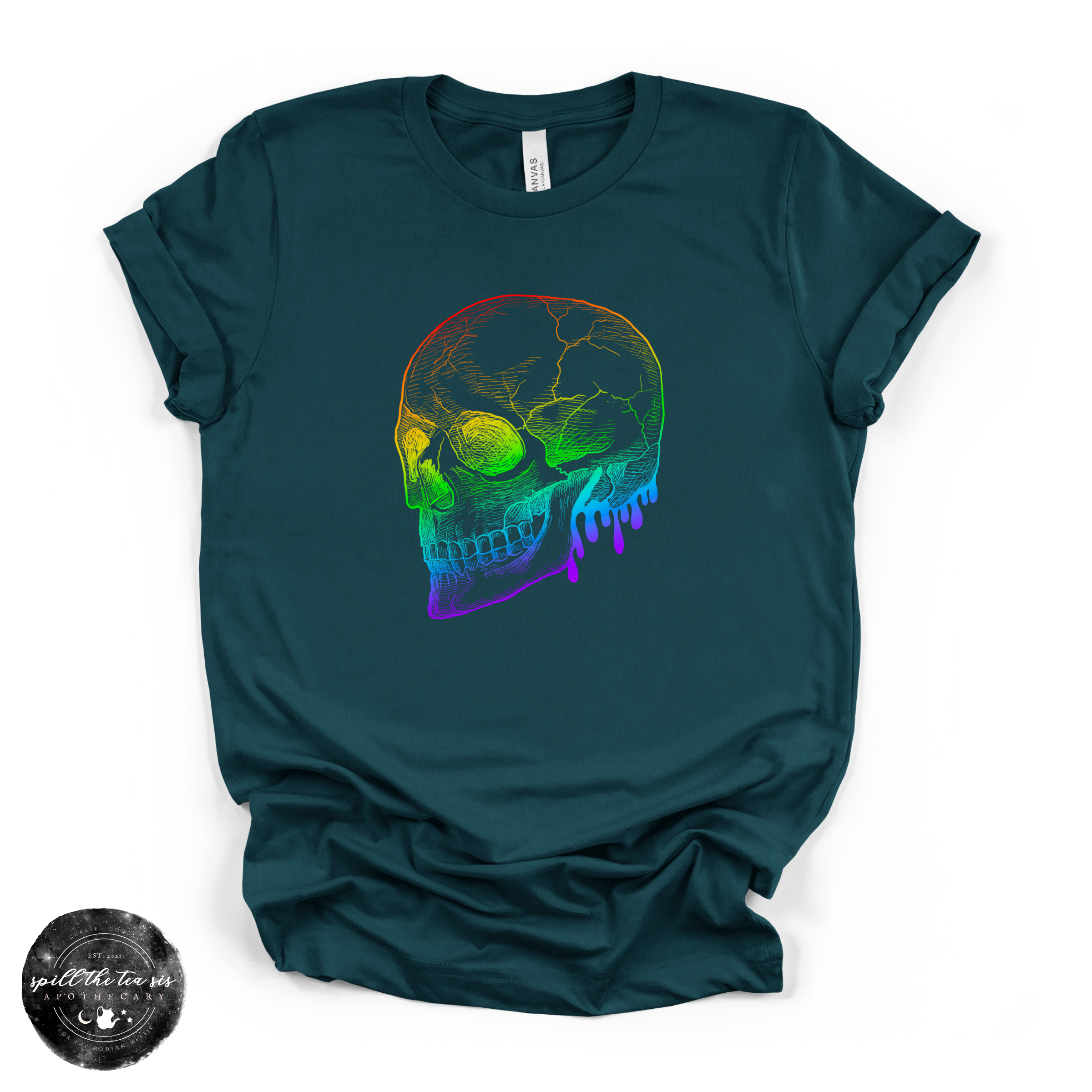 Rainbow Skull Tee | Colorful Gothic Graphic T-Shirt | | Wiccan Center