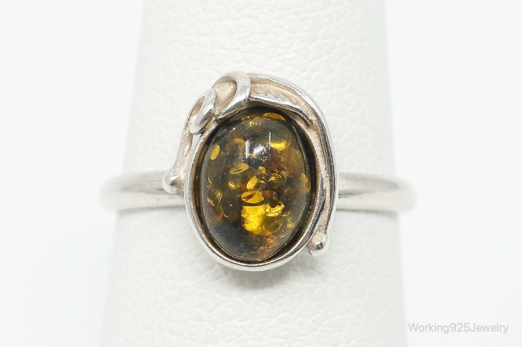 Vintage Yellow Amber Modern Sterling Silver Ring - Size 4.75 | Jewelry > Rings | Wiccan Center