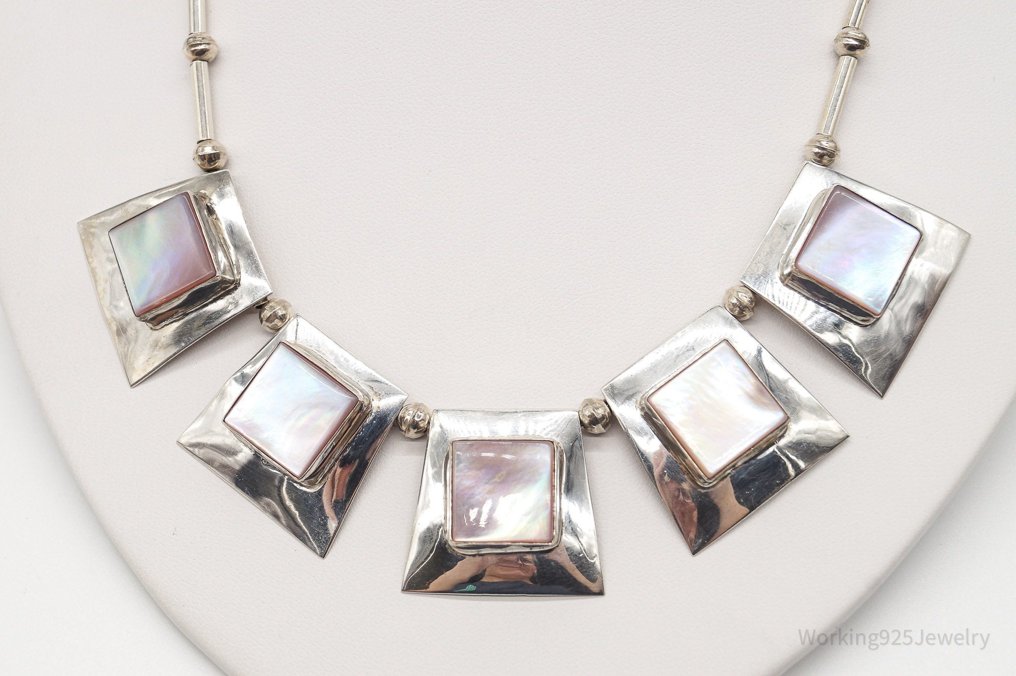Vintage Native America Pink Mother Of Pearl Silver Necklace | Jewelry > Necklaces > Pendants | Wiccan Center