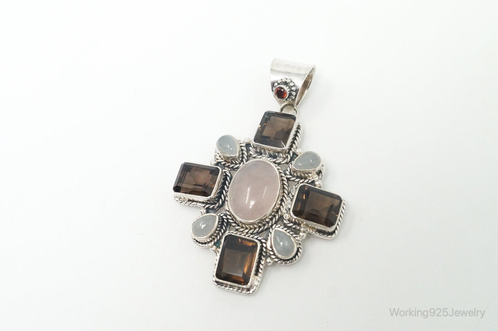 Vintage Smoky Topaz Rose Quartz Southwestern Cross Sterling Silver Pendant | Jewelry > Necklaces > Pendants | Wiccan Center