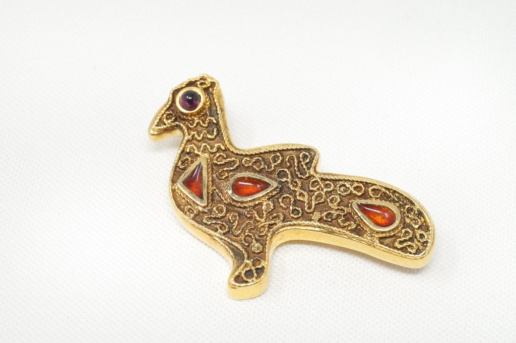Vitg Designer MMA WAG Gold Wash Bird Enamel Amethyst Sterling Silver Brooch Pin | Jewelry > Necklaces > Pendants | Wiccan Center