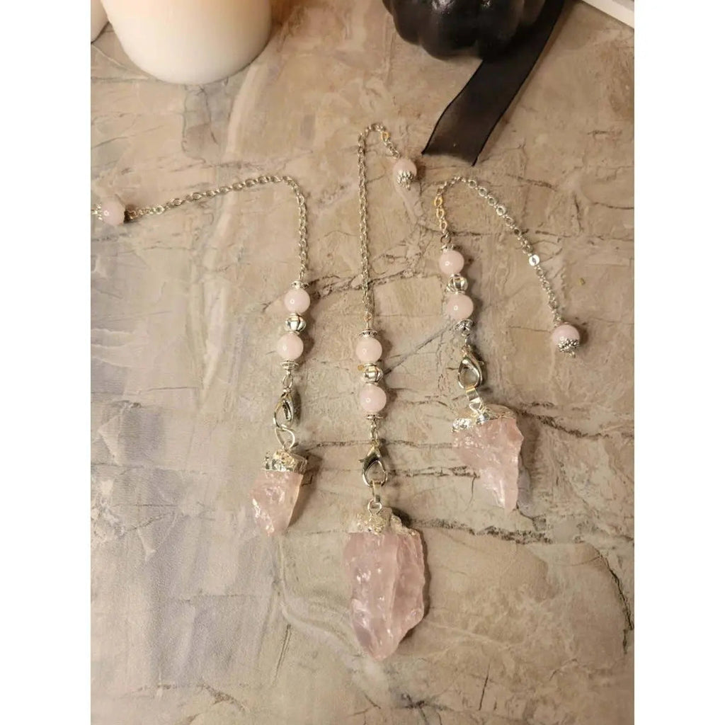 Natural Raw Rose Quartz, Amethyst Quartz Dowsing Pendulum | | Wiccan Center