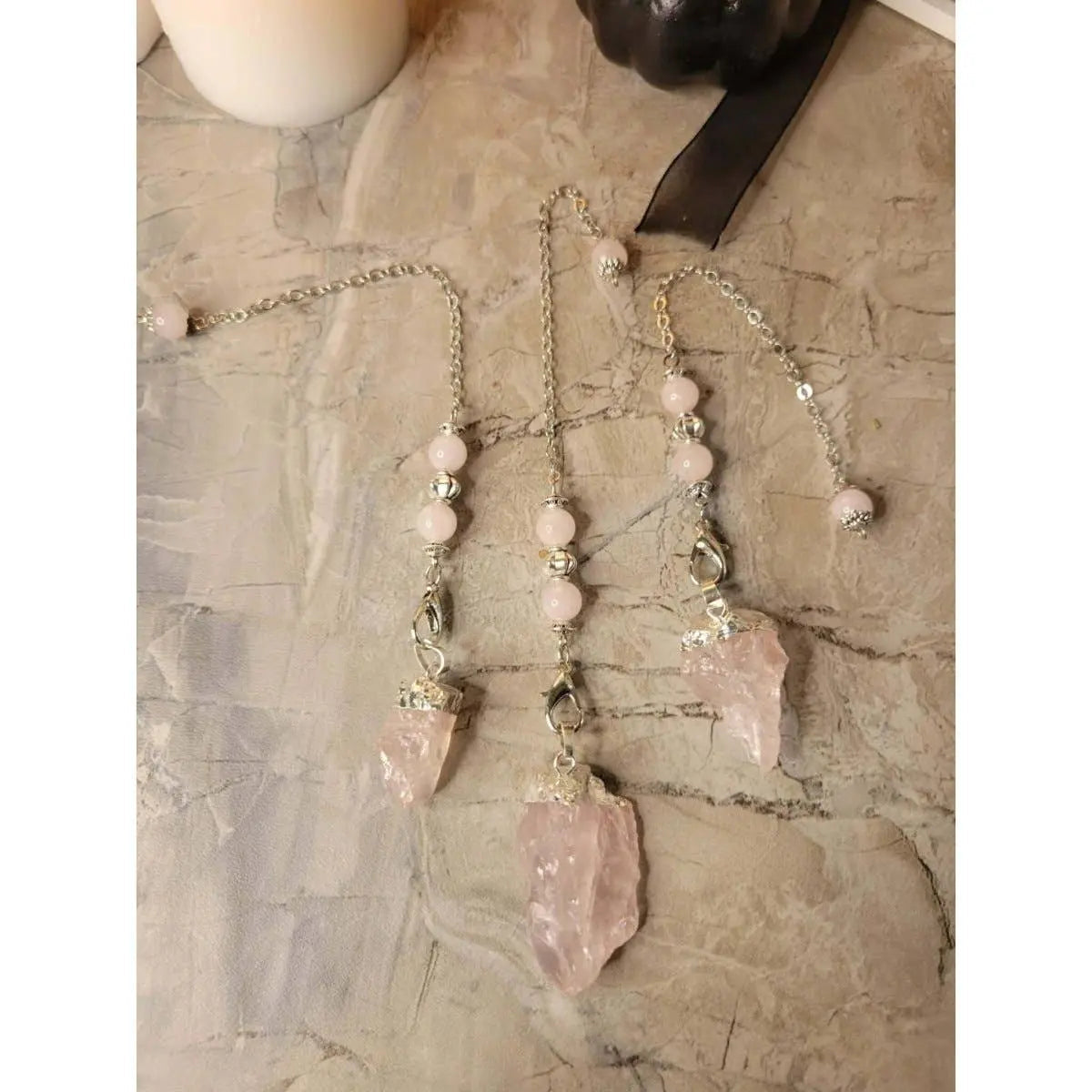 Natural Raw Rose Quartz, Amethyst Quartz Dowsing Pendulum | | Wiccan Center