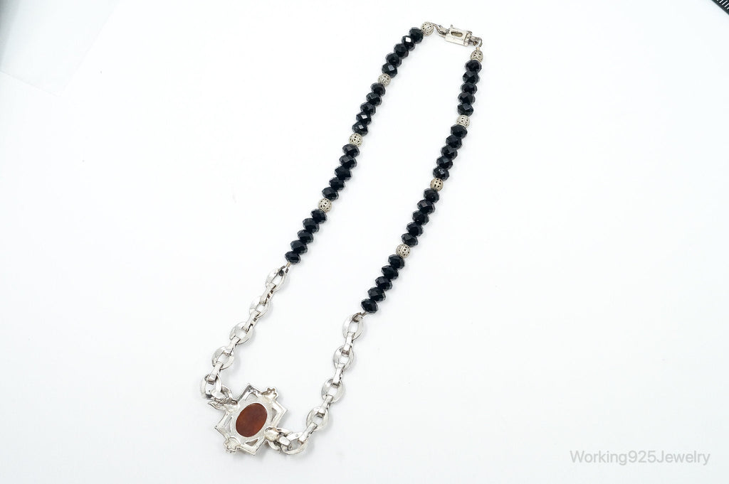 VTG Carved Cameo Shell Black Onyx Marcasite Sterling Silver Necklace | Jewelry > Necklaces > Pendants | Wiccan Center
