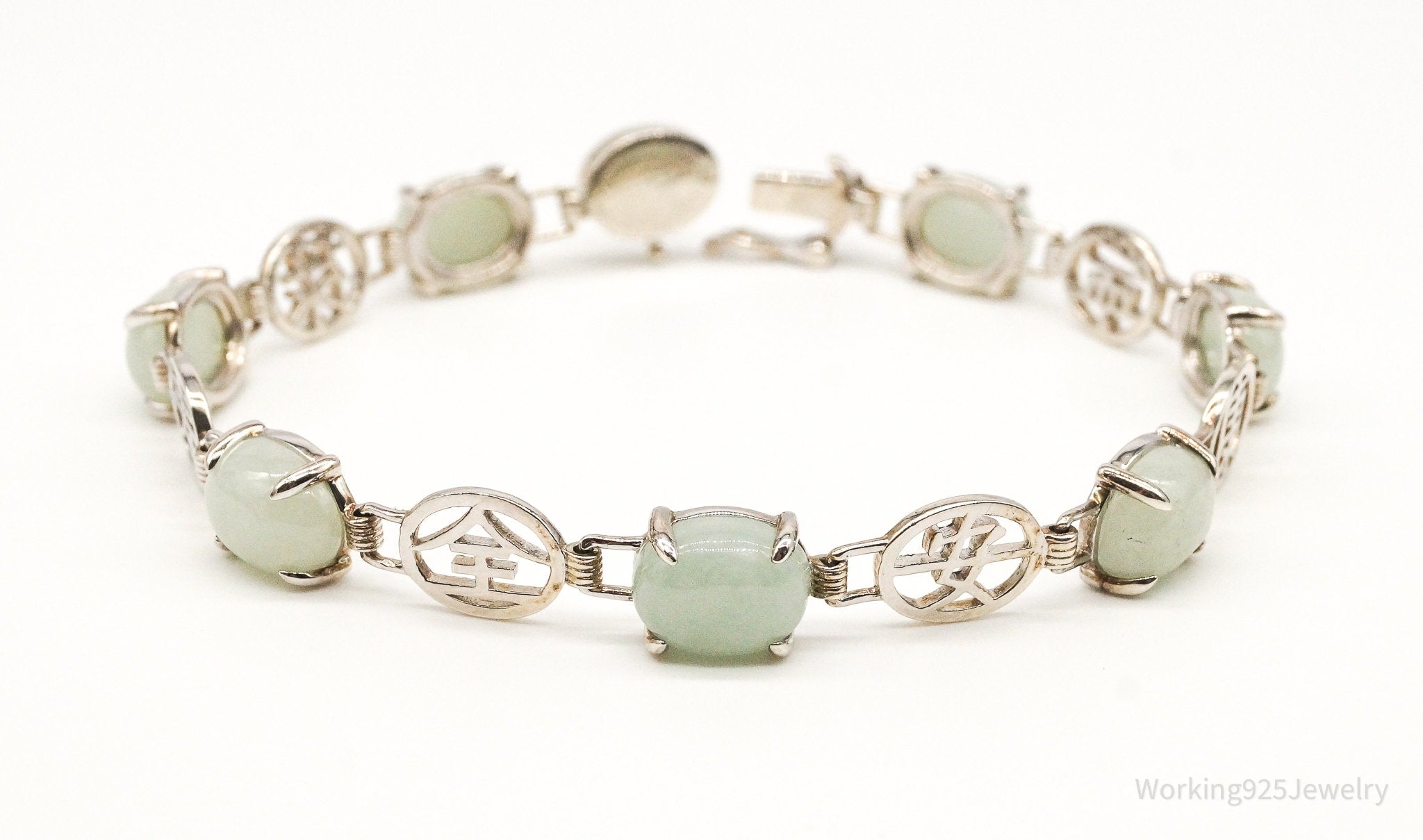 Vintage Jade Good Fortune Sterling Silver Bracelet | Jewelry > Bracelets | Wiccan Center