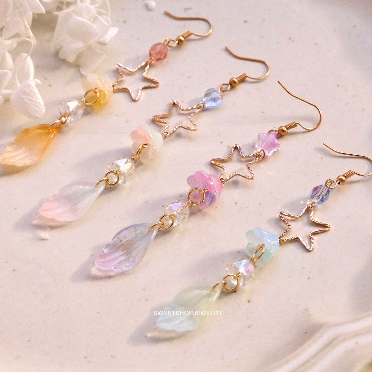 SALE - Star Feather Flower Earrings