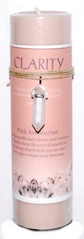 Clarity Pillar w/Pink Aventurin | Candle | Wiccan Center