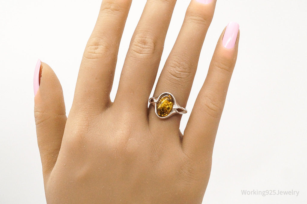 Vintage Designer PS Amber Modernist Sterling Silver Ring - Sz 7.5 Adjustable | Jewelry > Rings | Wiccan Center