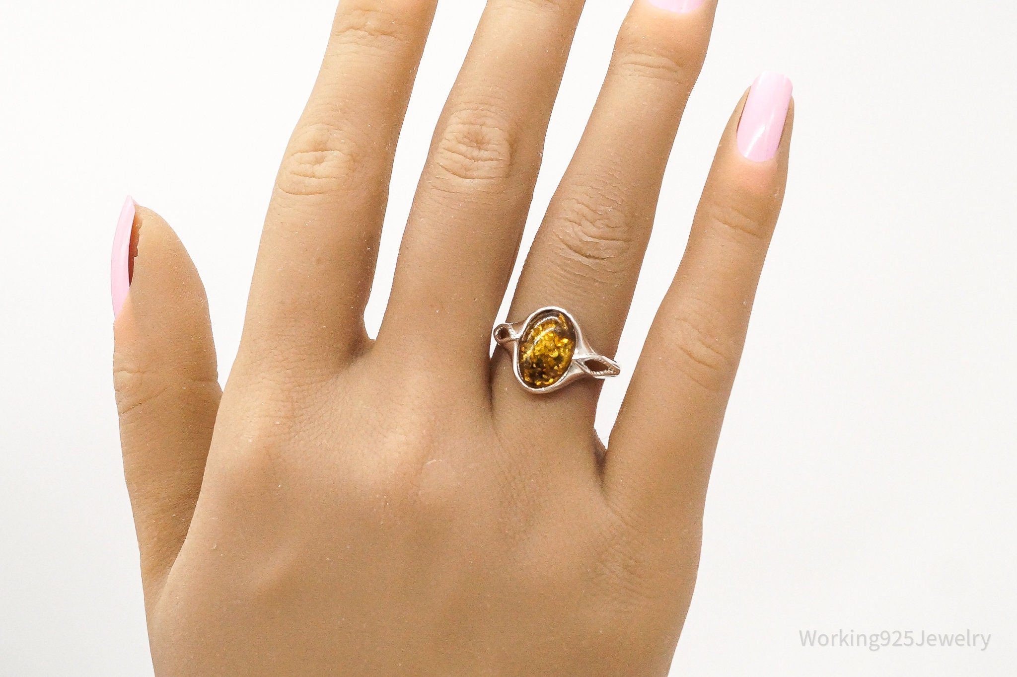 Vintage Designer PS Amber Modernist Sterling Silver Ring - Sz 7.5 Adjustable | Jewelry > Rings | Wiccan Center