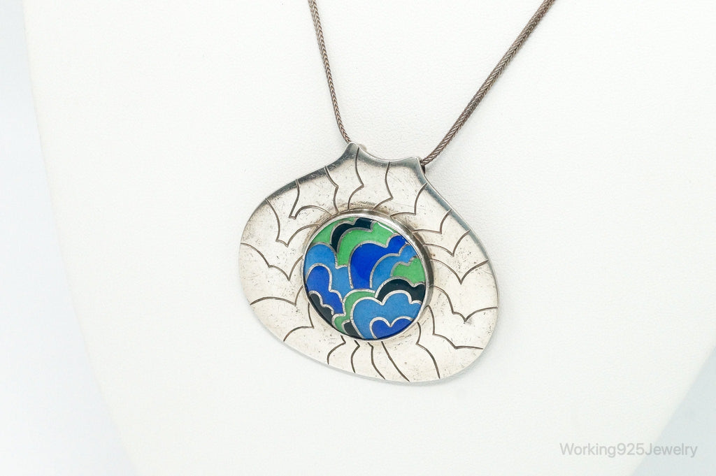 RARE Vintage 1970s Modernist Caren Sterling Silver Enamel Necklace | Jewelry > Necklaces > Pendants | Wiccan Center